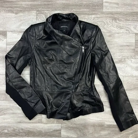 Lafayette 148 New York Moto Leather Zip Up Jacket - Picture 1 of 9